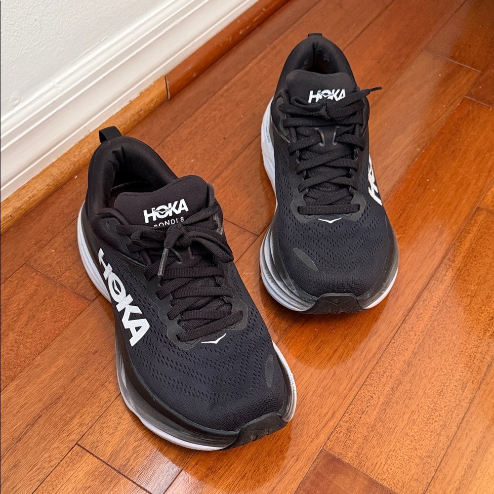Hoka Bondi 8 Black and White Running Shoes